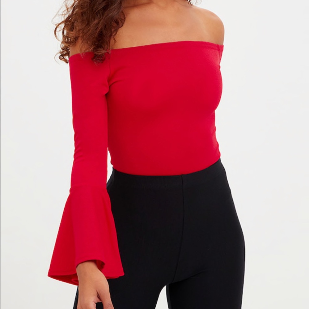 PrettyLittleThing Soft rose flare hem bodysuit